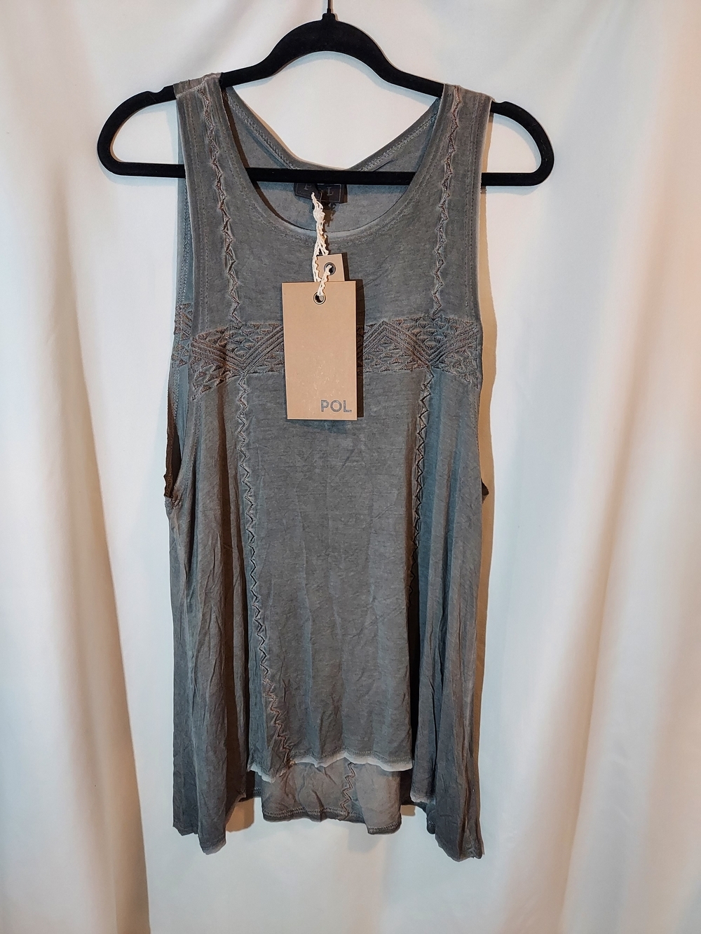 POL NWT Charcoal Grey Boho Crochet Lace Tunic Tank Top - S